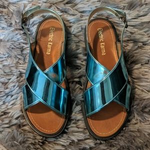 4/$16 ❇️ Electric Karma Metallic Blue Sandals